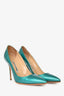 Manolo Blahnik Metallic Teal Patent Leather Heels Size 38