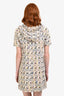 Pre-Loved Chanel™ Cream/Blue Fringe Tweed Cotton Silk Blend Zip Up Hooded Dress Size 38