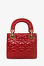 Christian Dior Cherry Red Patent Cannage Calfskin Mini Lady Dior Bag