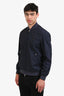 Brunello Cucinelli Navy Pinstriped Logo Baseball Zip Up Jacket Size M Mens