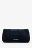 Miu Miu Navy Velvet Matelasse Crystal Flap Shoulder Bag With Strap