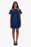 Self-Portrait Blue Satin Chain Halter Cap Sleeve Mini Dress Size 2