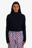 Maje Navy Ribbed Wool Mock Neck Sweater Size 40