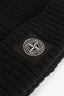 Stone Island Black Rib Knit Patch Logo Beanie Mens