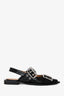 Ganni Black Patent Leather Eyelet Trim Slingback Flats Size 39