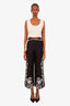 Maje Black/White Embroidered Cotton Tie Straight Leg Pants Size 34