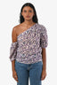 Isabel Marant Etoile Cotton Purple/Multicolour One Shoulder Detachable Sleeve Blouse Size 40