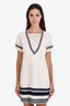 Pre-loved Chanel™ White/Blue Cotton Blend Crochet Mini Dress Size 38