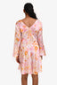 Maje Pink/Orange Satin Floral Ruched Cut-Out Long Sleeve Mini Dress Size 42