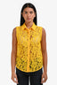 Sandro Yellow Lace Sheer Sleeveless Collared Top Size 1