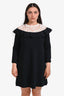 Valentino Black/White Lace Ruffle Detail Long Sleeve Dress Size XL
