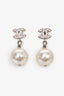 Pre-loved Chanel™ 2018 Silver Tone CC Crystal Faux Pearl Drop Earrings