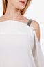 Brunello Cucinelli White Silk Beaded Open Shoulder Top Size S
