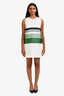 Celine White/Green Silk Printed Sleeveless Dress Size 36
