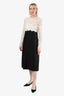 Valentino White/Black Wool Lace Long Sleeve Midi Dress Size 10 US