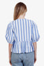 Ganni Blue/White Striped Cotton Front Tie Blouse Size 36