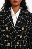 Balmain Black Tweed Double Breasted Shoulder Padded Blazer Size 40