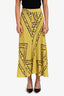 Ganni Yellow Silk Blend Printed Midi Skirt Size 34