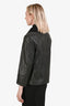Akris Punto Black Crinkled Leather Jacket with Detachable Knit Collar Size 8 US