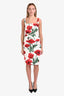Dolce & Gabbana White/Pink Floral Print Ruched Midi Dress Size 42
