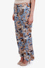 S Max Mara Blue/Brown Paisley Cotton Straight Leg Pants Size 14