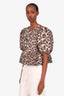 Ganni Leopard Poplin Bow Peplum Top Size 38