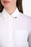 Prada 2022 White Crisp Poplin Triangle Logo Badge Button Up Shirt Size 36