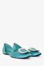 Roger Vivier Teal Blue Satin D'Orsay Crystal Embellished Flats Size 8
