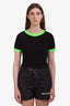 Opening Ceremony Black/Neon Leather Trim Short Sleeve Top Size S