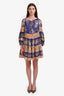 Zimmermann Blue/Peach Cotton Tiered Long Sleeve Mini Dress Size 1 with Slip