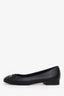 Pre-loved Chanel™ Black Leather CC Cap Toe Bow Flats Size 36.5