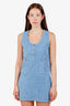 Pre-loved Chanel™ 20M Blue Terry Cloth CC Button Sleeveless Mini Dress Size 34