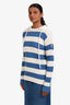 Moncler White/Blue Striped Ribbed Knit Detachable Hood Long Sleeve Sweater Size M