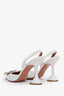 Amina Muaddi White Leather Crystal Embellished Begum Sling Heels Size 37.5