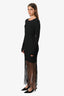 Ganni Black Ribbed Knit Fringe Dress Size M