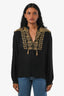 Nili Lotan Black/Gold Embroidered Silk Chiffon 'Karina' Blouse Size Small