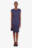 Brunello Cucinelli Navy Cotton Draped Sleeveless Midi Dress Size L