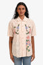 Andersson Bell Beige/Multi Floral Embroidered Button Down Short Sleeve Shirt Size S