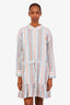 Veronica Beard Ivory/Blue/Coral Striped Cotton Ardith Mini Dress Size XL