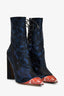 Christian Dior 2016 Navy Blue Silk Lace Detail Trianon Heeled Boots Size 38.5