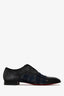 Christian Louboutin Black Leather/Blue Tweed Loafers Size 40 Men's