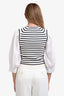 Derek Lam 10 Crosby White/Navy Striped Knit Cotton Sleeve Sweater Size M