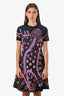 Valentino Black/Pink/Multicolour Patterned Knit SS Knee Length Dress Size Medium