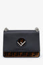 Fendi Black/Brown Zucca Velvet Leather Kan I F Shoulder Bag