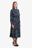 Apiece Apart Navy/White Tiered Abstract Maxi Dress Size M