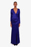 Galvan London Blue V-Neck Long Sleeve Draped Maxi Dress Size US 10