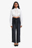 Vince Navy/White Striped Silk Drawstring Waist Trousers Size S