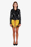 Versace Yellow/Black Silk Barocco Belted Mini Skirt Size 38