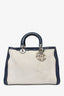 Christian Dior 2013 Beige Canvas/Navy Leather Tote with Strap