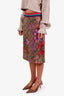 Gucci Brown Floral Print GG Wool-Blend Midi Skirt Size S